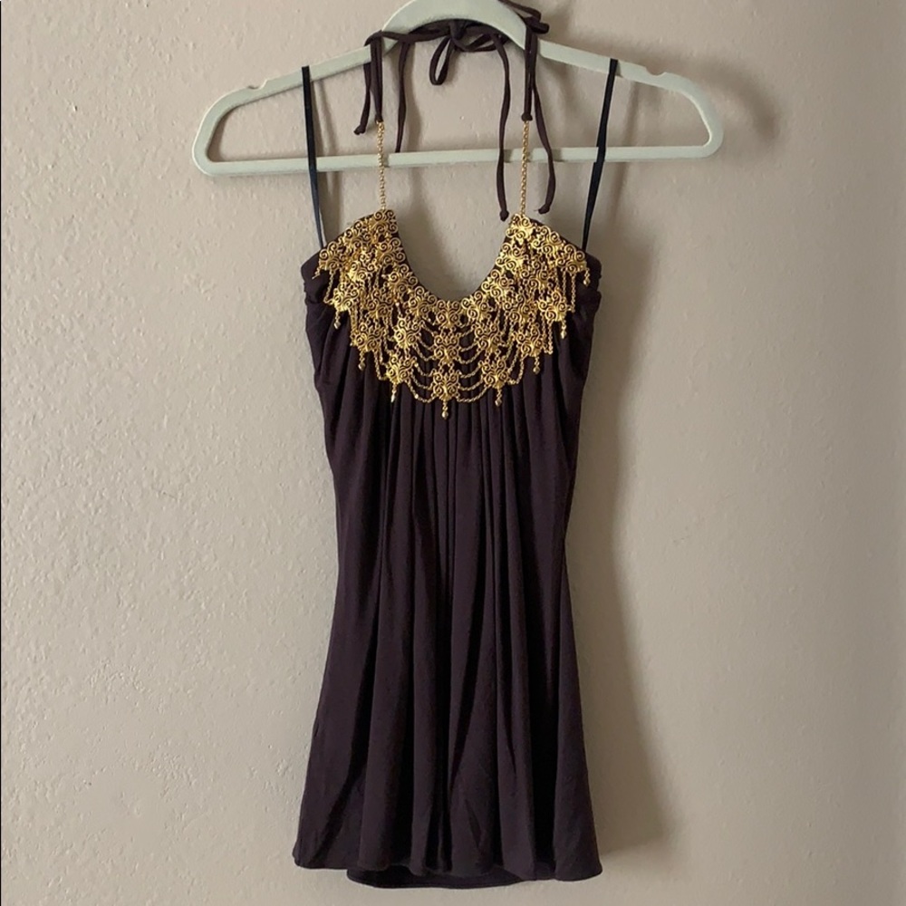 SKY Brown Top With Gold Detail